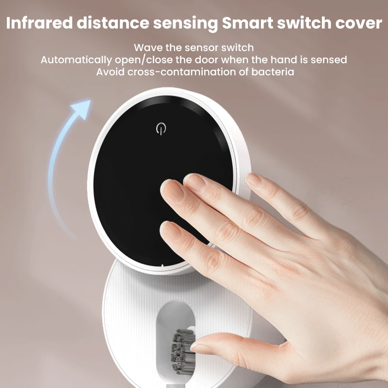 (image for) USB Smart Wall Mounted Toothbrush Sterilizer Punch-Free Single Toothbrush Dryer UV Sterilization with LED HD Display Automatic Induction Opening Closing